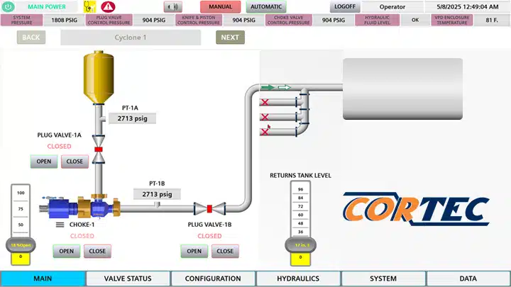 CORTEC Sand Dump Control Screen Sample